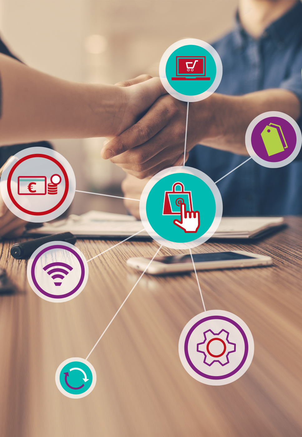 Pessoas a realizarem um acordo de uma loja online.